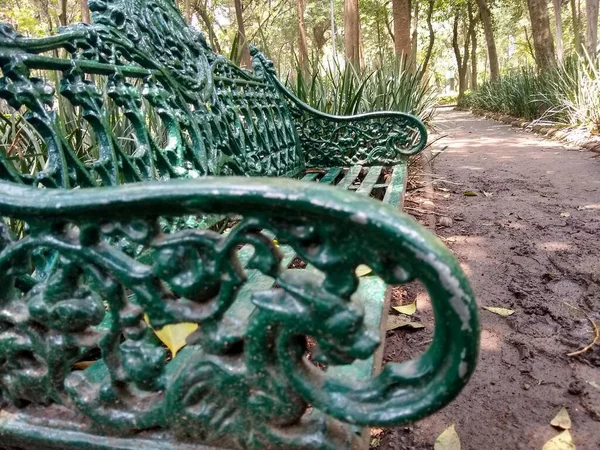 Banco Metal Verde Estilo Clássico Parque Afundado Cidade México — Fotografia de Stock