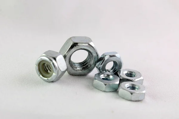 Nuts Different Types Sizes Standard Millimeter Nylon Insert — Stock Photo, Image