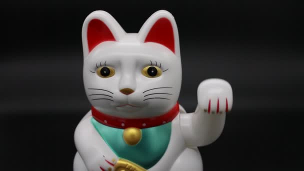 Suerte Fortuna Gato Maneki Neko Tiene Una Actitud Llamar Saludar — Vídeos de Stock