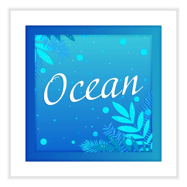 Havet Illustrasjon Med Tropiske Blader Blått Papir – stockfoto