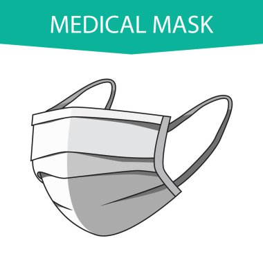 Tıbbi maske. Virüs ve hastalıklara karşı hava yoluyla bulaşan damlalara karşı koruma. Düz bir tarzda beyaz maske. Beyaz arkaplanda izole edilmiş tasarım ve ağ için vektör illüstrasyonu.