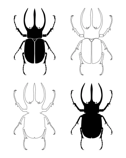 Iconos de escarabajo con cuernos. Silueta y contorno de un escarabajo de venado. La vista desde arriba. Ilustración vectorial para diseño y web Aislado sobre fondo blanco . — Vector de stock