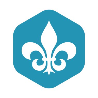 Icon Fleur de Lis. Kraliyet Burbon Zambağı bir cephanelik figürüdür. Düz bir şekilde bir çiçeğin stilize edilmiş görüntüsü. Hükümdar monarşinin simgesi. Beyaz arkaplanda izole edilmiş tasarım ve ağ için vektör illüstrasyonu.