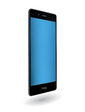 Akıllı telefonmuş. Resim ve metin yerleştirmek için mavi ekranlı telefonun renkli görüntüsü. Beyaz arkaplanda izole edilmiş tasarım ve ağ için vektör illüstrasyonu.