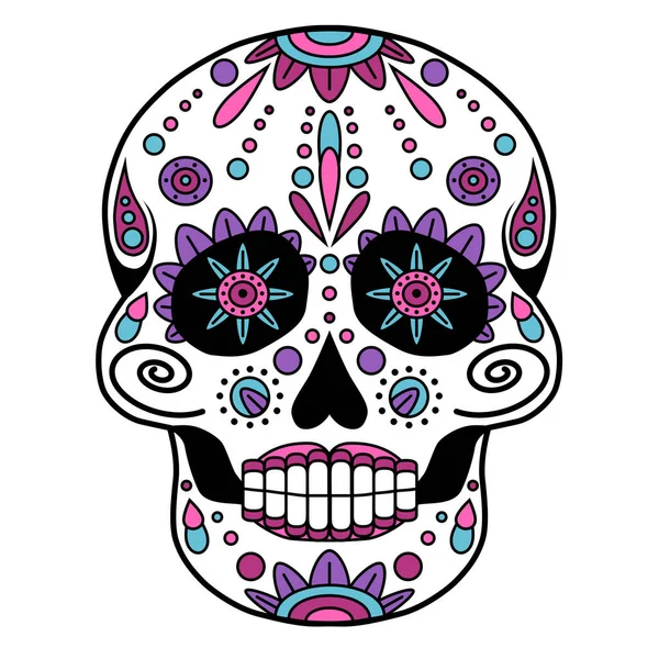 Cráneo Azúcar Mexicano Calavera Colorida Con Adorno Floral Diseño Para — Vector de stock