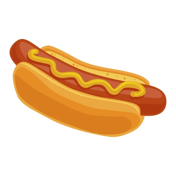 Hot Doga Pyszne Jedzenie Sutkiem Leżącym Bułce Musztardą Szybkie Żarcie — Wektor stockowy