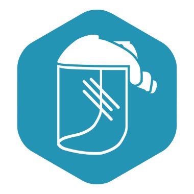 Koruyucu maske ikonu. İnşaat ve marangozluk sektöründeki çeşitli işlerin maskesi. Yüz ve göz koruyucusu. Tasarım ve web için beyaz bir arkaplanda izole edilmiş vektör illüstrasyonu.