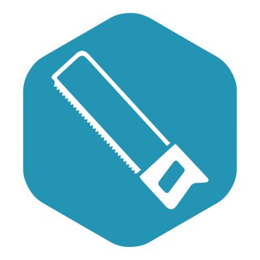 Demir testeresi ikonu. Çeşitli malzemeleri kesmek için el yapımı marangoz aleti. Tasarım ve web için beyaz bir arkaplanda izole edilmiş vektör illüstrasyonu.