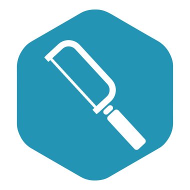 Demir testeresi ikonu. Çeşitli malzemeleri kesmek için el yapımı marangoz aleti. Tasarım ve web için beyaz bir arkaplanda izole edilmiş vektör illüstrasyonu.