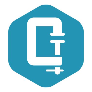 Klemp simgesi. İşlem sırasında veya sıkıca bastırıldığında parçaları tamir etmek için yardımcı araç. Tasarım ve web için beyaz bir arkaplanda izole edilmiş vektör illüstrasyonu.