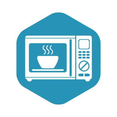 Mikrodalga ikonu. Isıtma ve pişirme için mutfak aletleri. Tasarım ve web için beyaz bir arkaplan üzerinde izole edilmiş basit bir şekilde vektör illüstrasyonu.