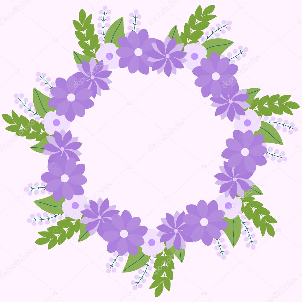 Frame with purple flowers elements. 