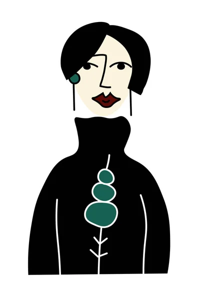 Woman portrait illustration, woman illustration. Stylized lady portrait with black hair.