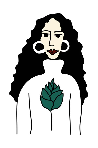 Woman portrait illustration, woman illustration. Stylized lady portrait with black hair.