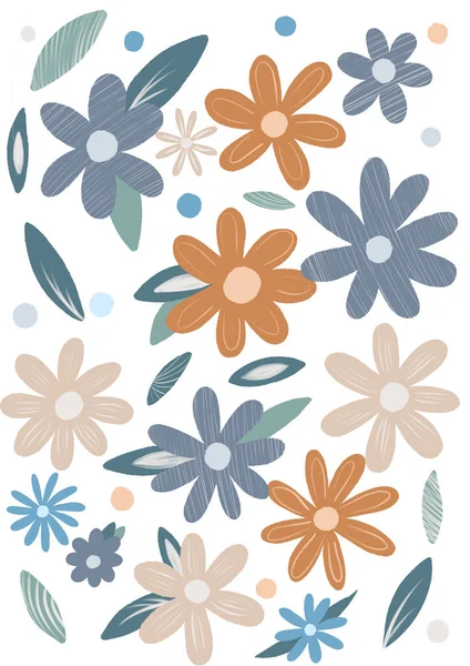 Patrón Floral Ilustración Con Florecitas Impresión Con Flores Hojas Para —  Fotos de Stock