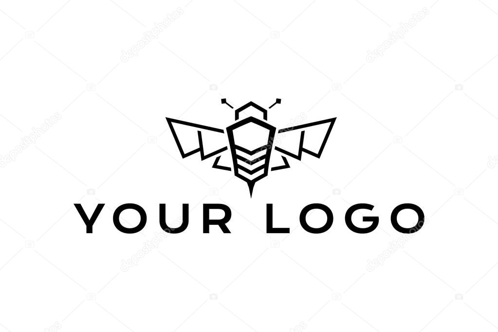 Vector illustration of black bee logo design. Isolated on a white background.