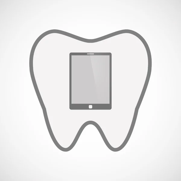 Isolated line art tooth icon with a tablet computer — Stock Vector