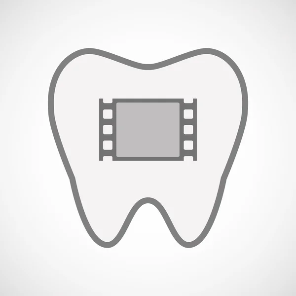 Ícone de dente de arte de linha isolada com um fotograma de filme — Vetor de Stock
