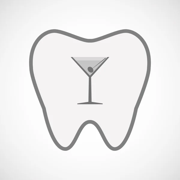 Isolated line art tooth icon with a cocktail glass — Stock Vector