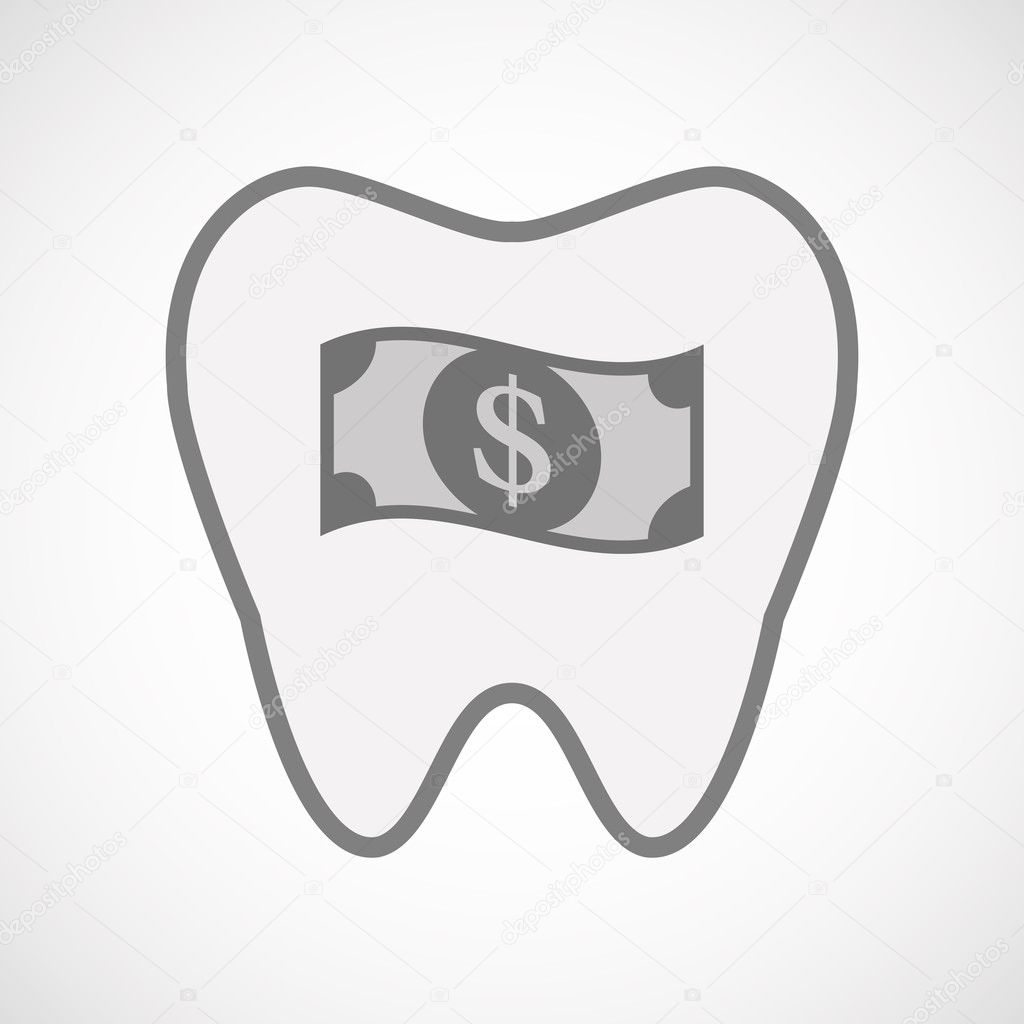 Isolated line art tooth icon with a dollar bank note