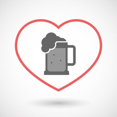 Bir bira kavanoz simgesi ile izole hat sanat kırmızı kalp