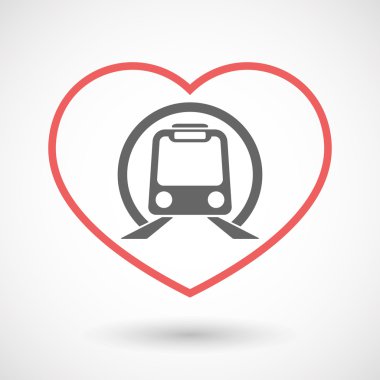 Hat sanatı kırmızı kalp bir metro tren simgesiyle izole