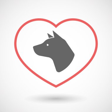Dog Head'a ile izole hat sanat kırmızı kalp