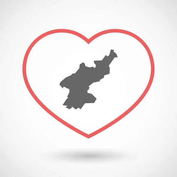 Isolé ligne art coeur rouge avec la carte de Corée du Nord — Image vectorielle