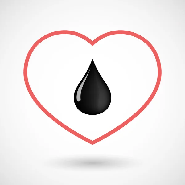 Ligne isolée art coeur rouge avec une icône de goutte d'huile — Image vectorielle