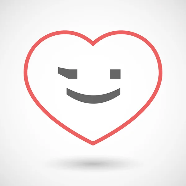Isolerade linje konst rött hjärta med en blinkning text ansikte uttryckssymbol — Stock vektor