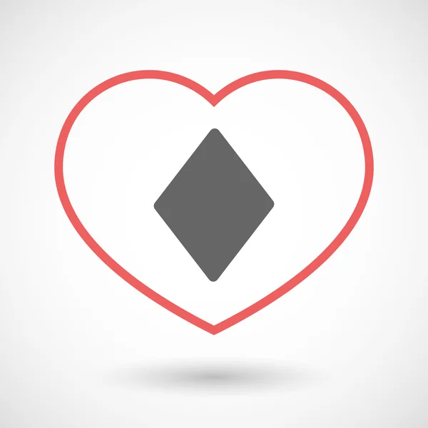 Isolé ligne art coeur rouge avec le diamant poker jouer ca — Image vectorielle