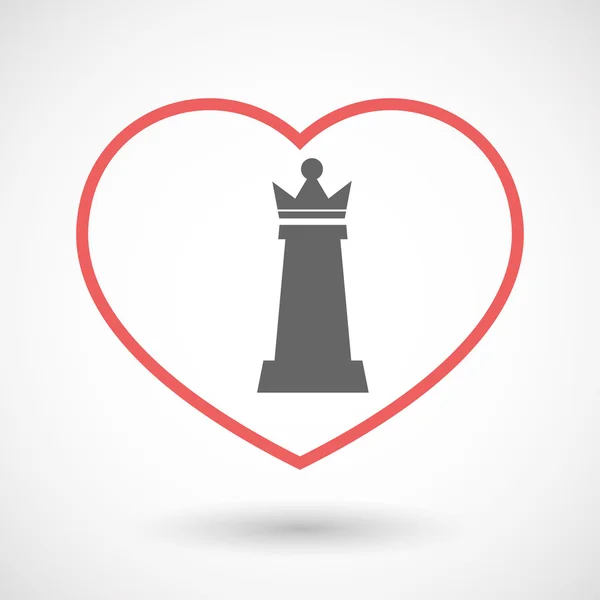 Isolé ligne art coeur rouge avec une reine figure d'échecs — Image vectorielle
