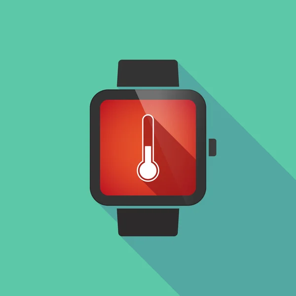 Long shadow smart watch with  a thermometer icon — Stock Vector