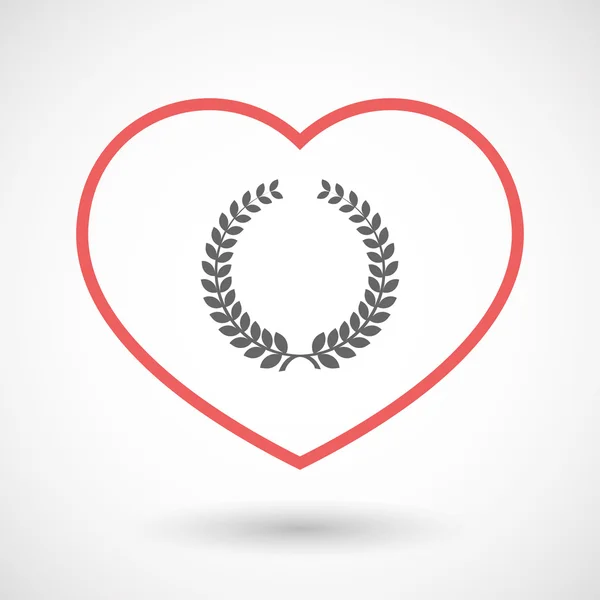 Isolé ligne art coeur rouge avec un signe de couronne de laurier — Image vectorielle