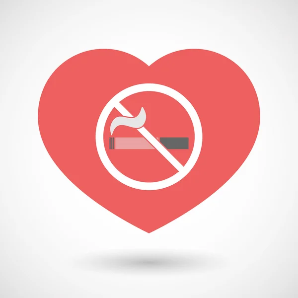Изолированная линия искусства красное сердце с табличкой "Курение запрещено" — стоковый вектор