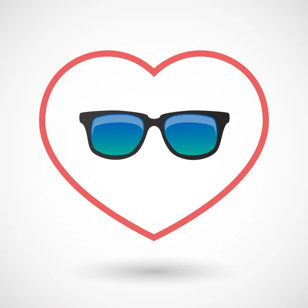 Isolated line art red heart with  a sunglasses icon — Stock Vector