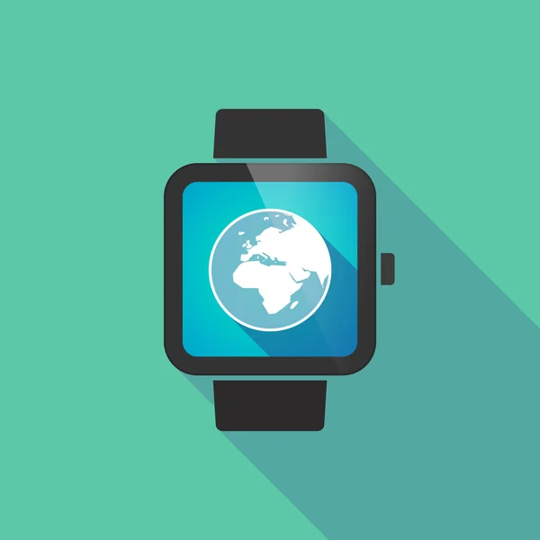 Slimme horloge lang schaduw met een regio van Azië, Afrika en Europa — Stockvector