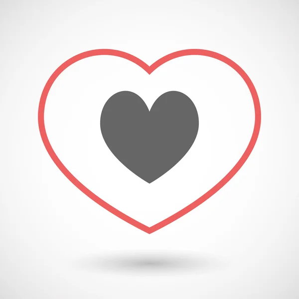 Isolerade linje konst röda hjärtat med hjärtat poker spelkort s — Stock vektor