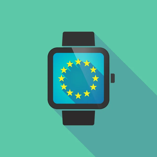 Long shadow smart watch with  the EU flag stars — Stock Vector