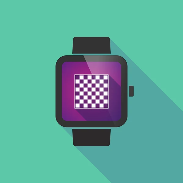 Jam tangan cerdas bayangan panjang dengan papan catur - Stok Vektor