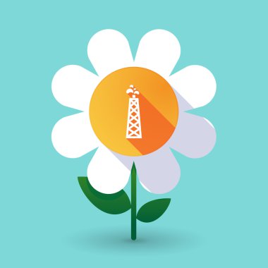 Uzun gölge papatya çiçek ile bir petrol kulesi