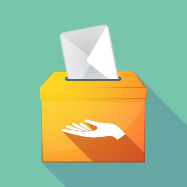 Uzun gölge oy sandığı bir el sunan