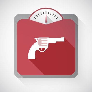 Uzun gölge vücut ağırlığı ölçek silahla izole