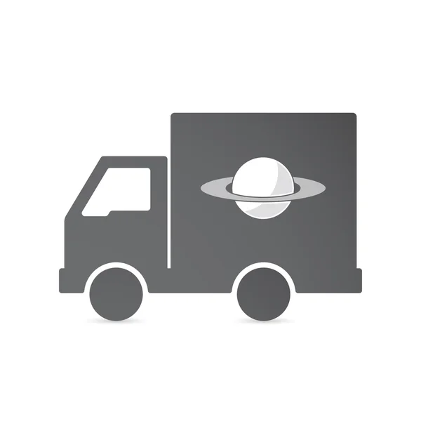 Isolated delivery truck with the planet Saturn — Stock Vector