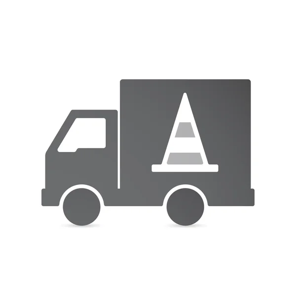 Isolated delivery truck with a road cone — ストックベクタ
