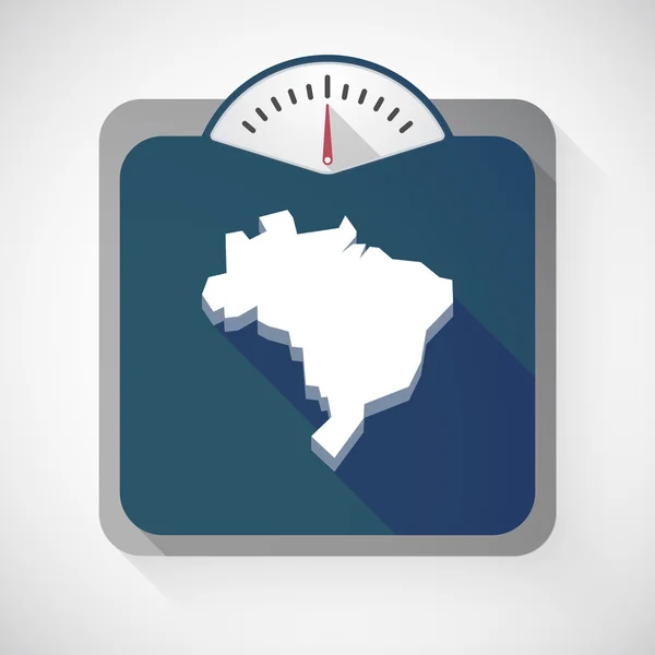 Geïsoleerd van de lange schaduw gewicht schaal van het lichaam met een kaart van Brazilië — Stockvector
