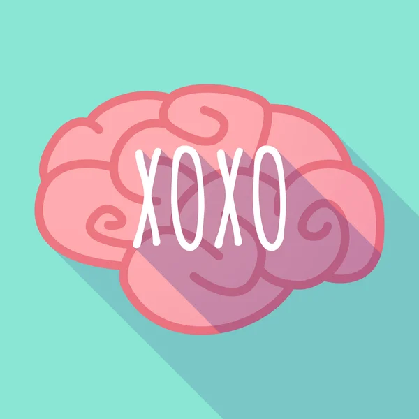 Langer Schatten rosa Gehirn-Symbol mit dem Text xoxo — Stockvektor