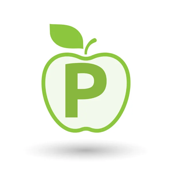 Linia na białym tle sztuki świeżego jabłka owoce ikonę z literą P — Wektor stockowy