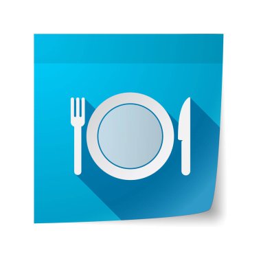 Bir tabak, bıçak ve çatal simgesi ile izole yapışkan not