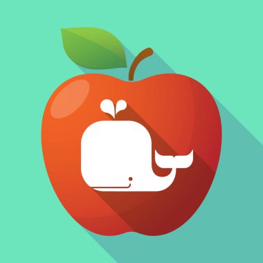 Uzun gölge elma meyve simgesi ile bir balina